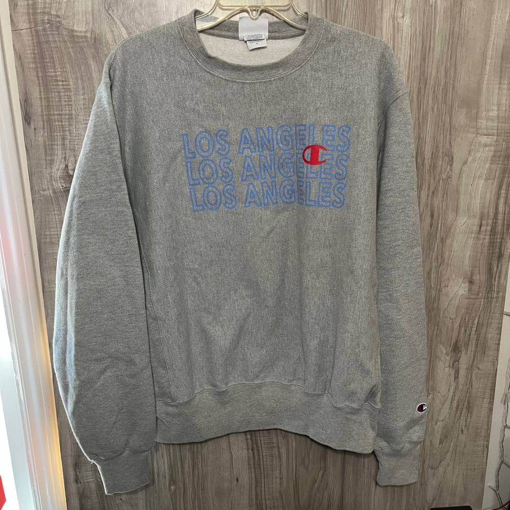 Mens Champion Sweatshirt Reverse Weave Sz M Gray Crew Neck Los Angeles